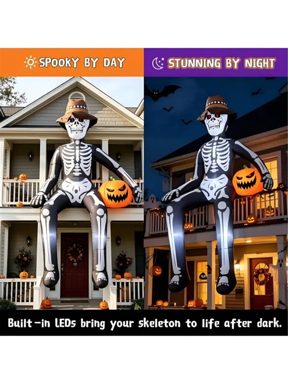 10FT Scary Giant Sitting Skeleton Halloween Inflatables Outdoor Decorations